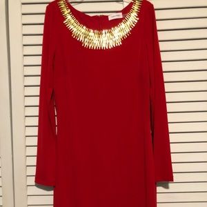 Red formal dress. Gold statement neck line. Size 4